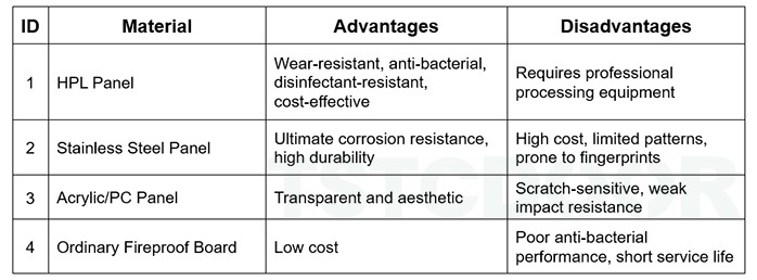 Comparison -HPL and Other Panel Materials-TH100